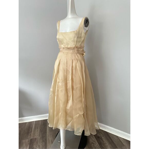 NWT AWAKE Mode Sleeveless Asymmetric Hem Silky Organza Midi Dress Beige Size FR3 - Picture 5 of 10